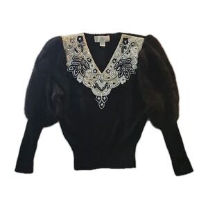 Vintage Black & White Embellished Sideffects Sweater - Size L